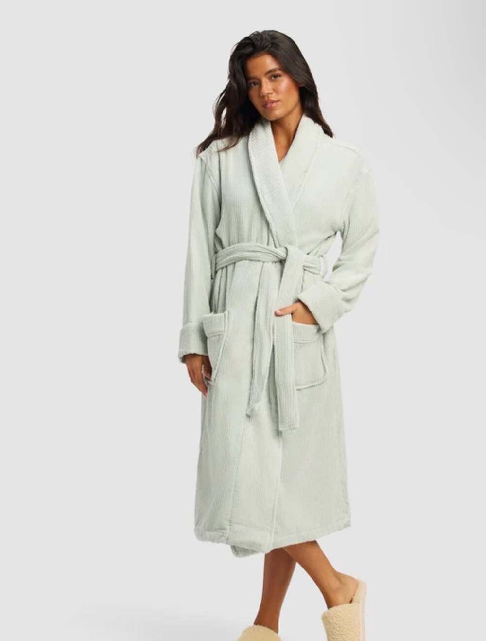 Cozy Earth Ribbed Bath Robe Laurel XS